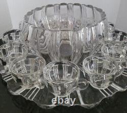 14 Pc Vintage Fostoria Sunray Punch Bowl, Under Tray and Cups Free shipping RARE