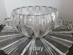 14 Pc Vintage Fostoria Sunray Punch Bowl, Under Tray and Cups Free shipping RARE