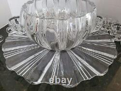 14 Pc Vintage Fostoria Sunray Punch Bowl, Under Tray and Cups Free shipping RARE