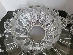 14 Pc Vintage Fostoria Sunray Punch Bowl, Under Tray and Cups Free shipping RARE