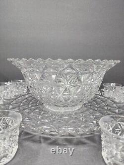 14 Piece Imperial Glass Ohio Mount Vernon Punch Bowl Set Base Plate 12 Cups