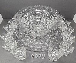 14 Piece Imperial Glass Ohio Mount Vernon Punch Bowl Set Base Plate 12 Cups