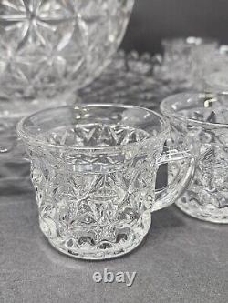 14 Piece Imperial Glass Ohio Mount Vernon Punch Bowl Set Base Plate 12 Cups