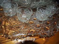 14 Piece L. E. Smith Daisy & Button Clear Glass Punch Bowl Set With PLATTER 24