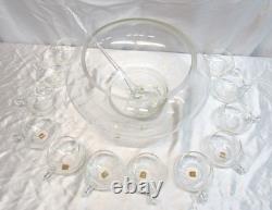 14 Piece Punch Bowl Set withLadle Hand Blown Crystal Moderno Riekes Crisa NOS Vtg