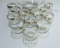 14 Piece Vintage LUXE Dorothy THORPE Silver GLASS ROLY POLY Punch Bowl SET