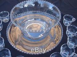 14 pc Imperial Glass Co. Candlewick Punch Bowl Underplate & 12 Cups