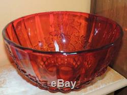 14 pc Paneled Grape Punch Bowl Set amberina red w pontil EAPG US Glass Antique