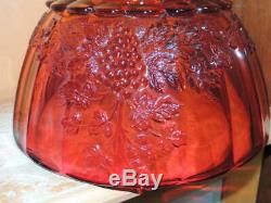 14 pc Paneled Grape Punch Bowl Set amberina red w pontil EAPG US Glass Antique