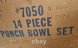 14Pc Glass Punch Bowl Set, Vintage New Catering Supply #7050 MCM in Original Box