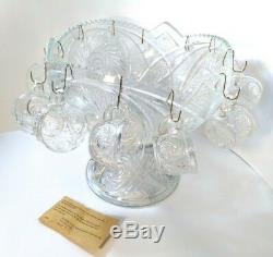 14pc McKee Aztec Punch Bowl with 12 Cups & 12 Wire hooks Thatcher Glass UPDATED