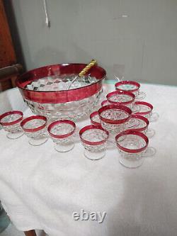 14pc Vintage Colony Whitehall Cubist Ruby Flashed Punchbowl Set withoriginal box