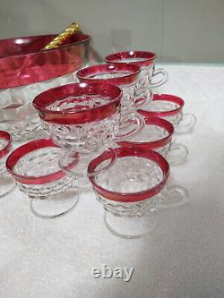 14pc Vintage Colony Whitehall Cubist Ruby Flashed Punchbowl Set withoriginal box