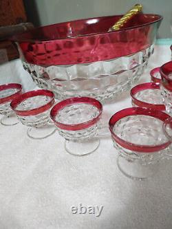 14pc Vintage Colony Whitehall Cubist Ruby Flashed Punchbowl Set withoriginal box