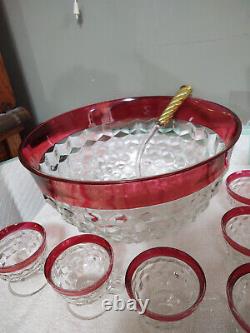 14pc Vintage Colony Whitehall Cubist Ruby Flashed Punchbowl Set withoriginal box