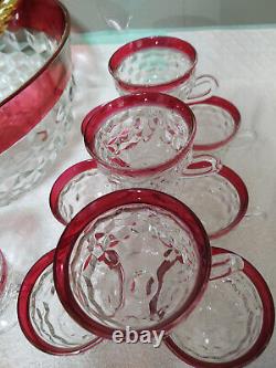 14pc Vintage Colony Whitehall Cubist Ruby Flashed Punchbowl Set withoriginal box