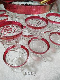 14pc Vintage Colony Whitehall Cubist Ruby Flashed Punchbowl Set withoriginal box