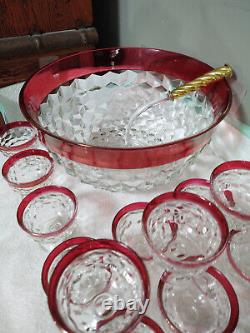 14pc Vintage Colony Whitehall Cubist Ruby Flashed Punchbowl Set withoriginal box