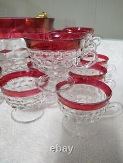 14pc Vintage Colony Whitehall Cubist Ruby Flashed Punchbowl Set withoriginal box