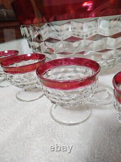 14pc Vintage Colony Whitehall Cubist Ruby Flashed Punchbowl Set withoriginal box