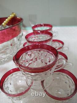 14pc Vintage Colony Whitehall Cubist Ruby Flashed Punchbowl Set withoriginal box