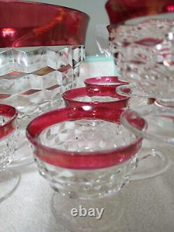 14pc Vintage Colony Whitehall Cubist Ruby Flashed Punchbowl Set withoriginal box