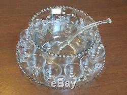 15pc Set Imperial Glass CANDLEWICK Glass Punch Bowl, Under Plate, Ladle, 12 Cups