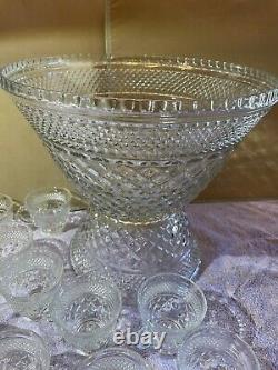 16 PC Vintage 1960s Anchor Hocking Glass USA WEXFORD Clear Punch Bowl Set. Mint