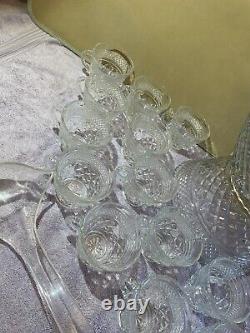 16 PC Vintage 1960s Anchor Hocking Glass USA WEXFORD Clear Punch Bowl Set. Mint