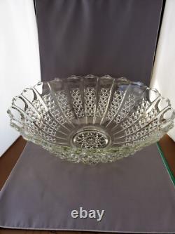 17 Piece Tiffin Glass Bristol Diamond Flared Scalloped Punch Bowl Set C. 1950's