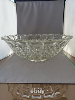 17 Piece Tiffin Glass Bristol Diamond Flared Scalloped Punch Bowl Set C. 1950's