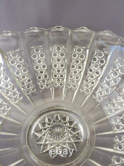17 Piece Tiffin Glass Bristol Diamond Flared Scalloped Punch Bowl Set C. 1950's
