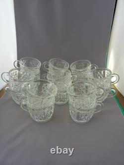 17 Piece Tiffin Glass Bristol Diamond Flared Scalloped Punch Bowl Set C. 1950's