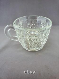 17 Piece Tiffin Glass Bristol Diamond Flared Scalloped Punch Bowl Set C. 1950's