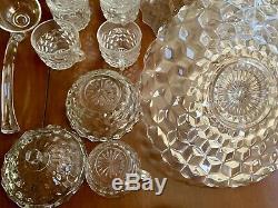 17pc Fostoria AMERICAN Glass PUNCH BOWL Plate Dish Ladle Jar Candy Lot Cups