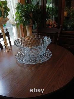 18 1/2 VTG Fostoria Cubist American Clear Punch Bowl With 20 Platter NO CHIPS