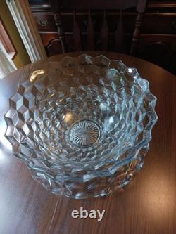 18 1/2 VTG Fostoria Cubist American Clear Punch Bowl With 20 Platter NO CHIPS