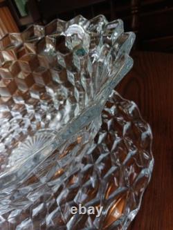 18 1/2 VTG Fostoria Cubist American Clear Punch Bowl With 20 Platter NO CHIPS