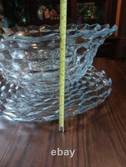 18 1/2 VTG Fostoria Cubist American Clear Punch Bowl With 20 Platter NO CHIPS