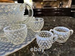 18 Pc Fenton White Opalescent Hobnail Punch Bowl Set Underplate 12 Cups & More