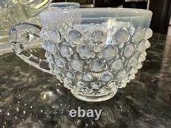 18 Pc Fenton White Opalescent Hobnail Punch Bowl Set Underplate 12 Cups & More