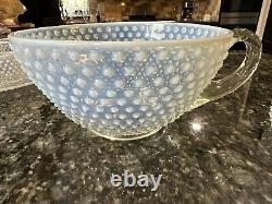 18 Pc Fenton White Opalescent Hobnail Punch Bowl Set Underplate 12 Cups & More