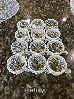 18 Pc Fenton White Opalescent Hobnail Punch Bowl Set Underplate 12 Cups & More