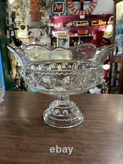 1800's EAPG Pattern Glass Kings Crown Footed Punch Bowl with 12 Cups Elegant