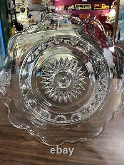 1800's EAPG Pattern Glass Kings Crown Footed Punch Bowl with 12 Cups Elegant