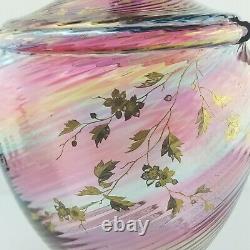 1800's Harrach Rainbow Twist Glass Gold Gilt Leaves Punch Bowl Bohemian Antique