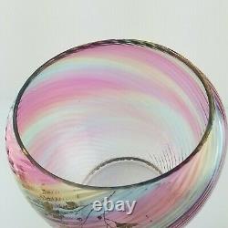 1800's Harrach Rainbow Twist Glass Gold Gilt Leaves Punch Bowl Bohemian Antique
