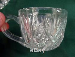 1880-1920 ANTIQUE RICH CUT GLASS PUNCH BOWL & 6 CUPS Brilliant Period 19th LEAD