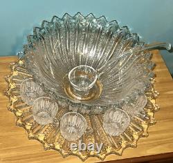 1890's EAPG Geo. Duncan Mardi Gras Punch Bowl & Underplate, 12 Cups and Ladle