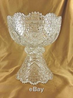 1890s ANTIQUE ABP AMERICAN BRILLIANT DEEP CUT GLASS 11 PUNCH BOWL w MATCH STAND